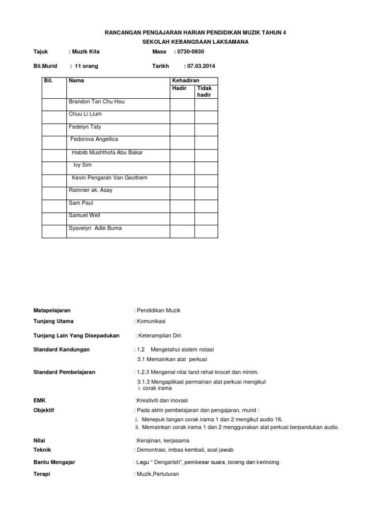 Pendidikan Muzik Pendidikan Khas Tahun 4