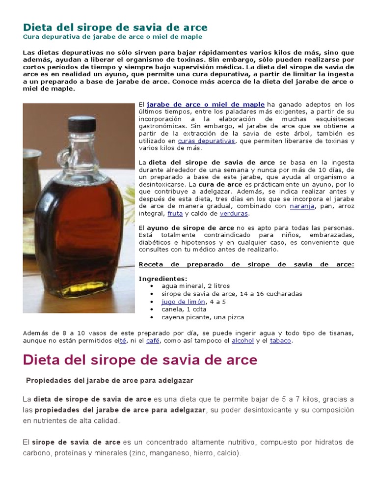 Dieta Del Sirope de Savia de Arce | PDF | Miel de maple | Dieta