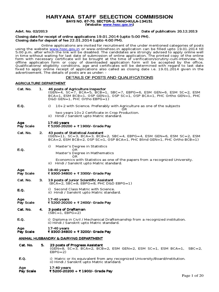 Haryana Staff Selection Commission | PDF