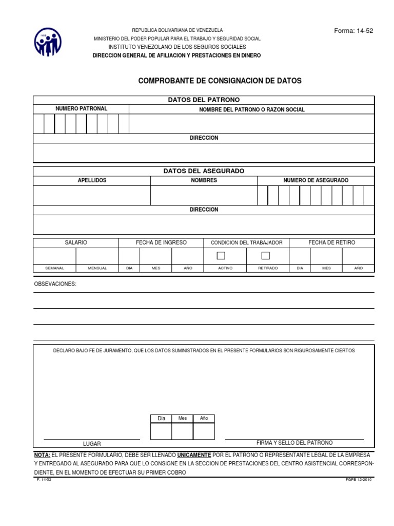 Instrucciones para llenar la Forma 14-52 IVSS | PDF | Ciencias sociales
