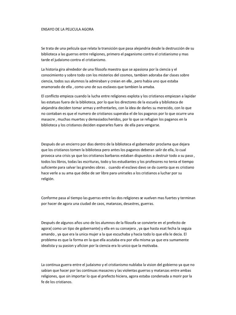 Ensayo de La Pelicula Agora