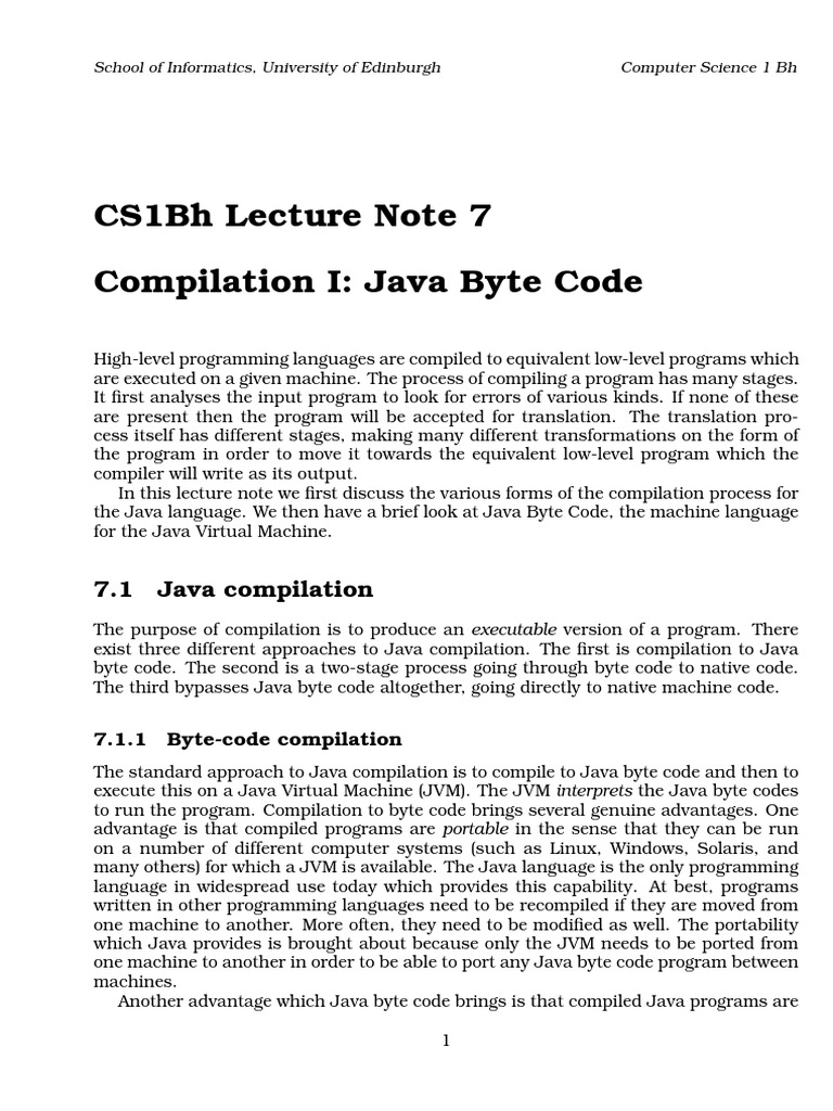 CS1Bh Lecture Note 7 Compilation I: Java Byte Code | PDF | Control Flow ...