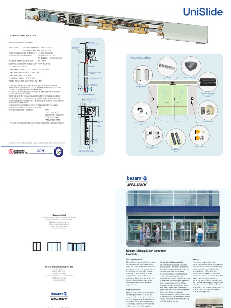 Besam UniSlide (4pp) | PDF | Door | Electrical Engineering