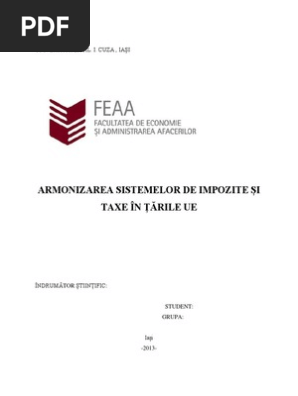 Armonizarea Sistemelor De Impozite Èi Taxe In ÈÄrile Ue