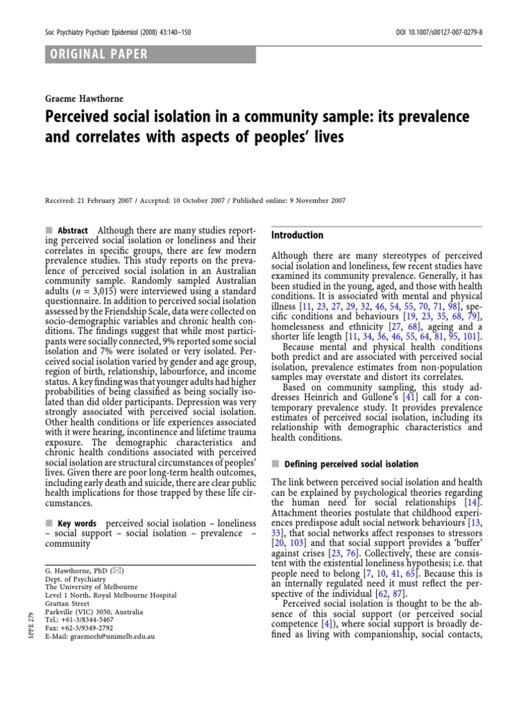 Prevalence of Perceived Social Isolation | PDF | Loneliness | Social ...