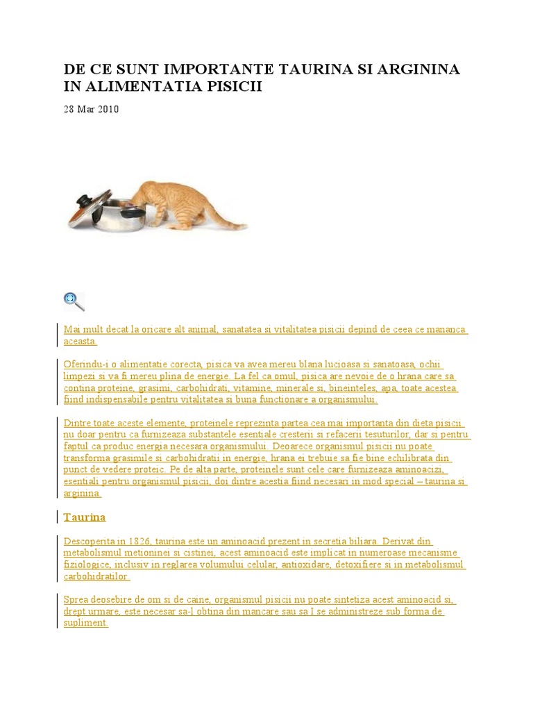 De Ce Sunt Importante Taurina Si Arginina in Alimentatia Pisicii  PDF