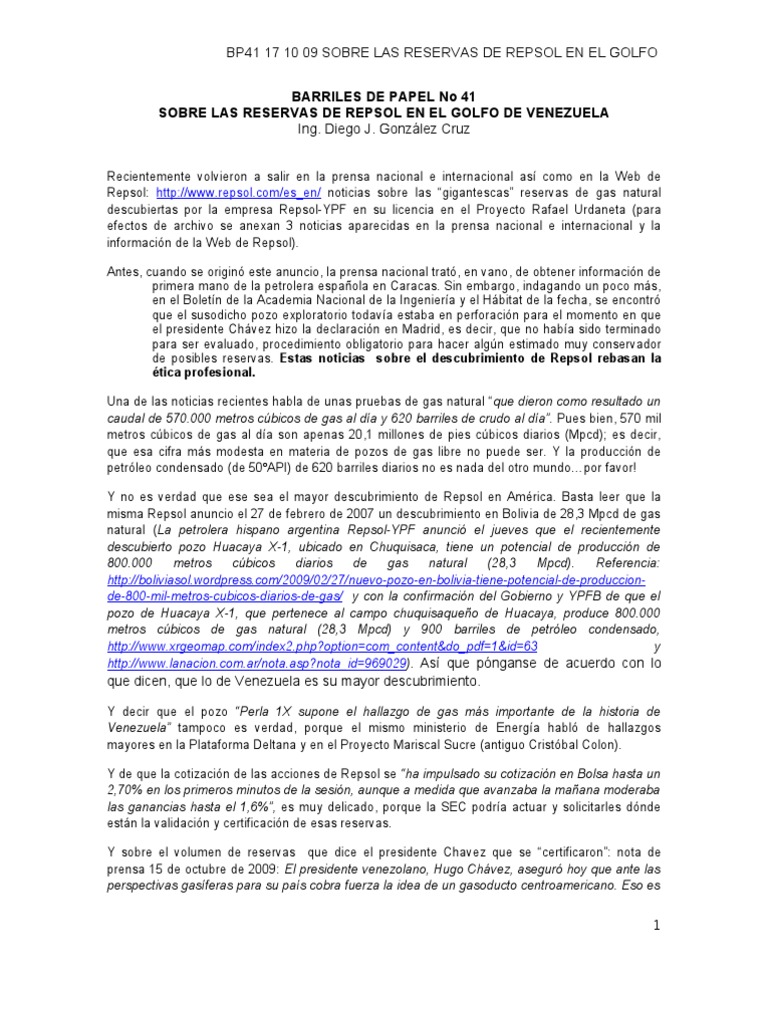 Sobre Las Reservas de Gas de Repsol en El Golfo de Venezuela | PDF ...