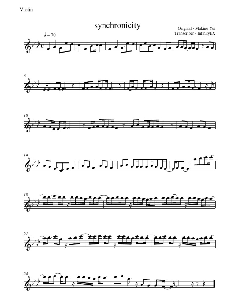 Tsubasa Tokyo Revelations Synchronicity Violin Sheet Music