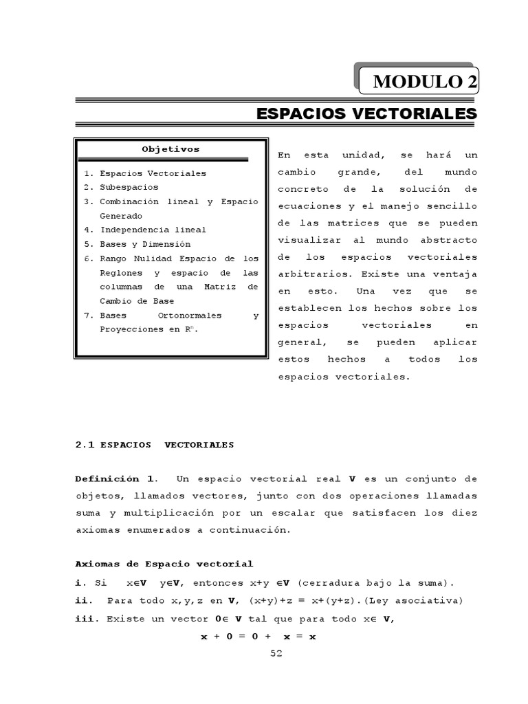 Modulo Espacios Vectoriales | PDF | Espacio vectorial | Base (álgebra ...