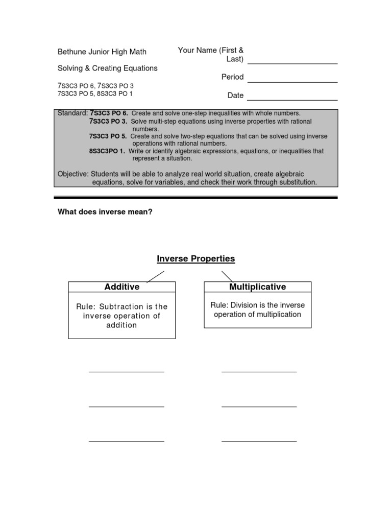 Junior High Math: Equations & Inequalities | PDF | Inequality ...