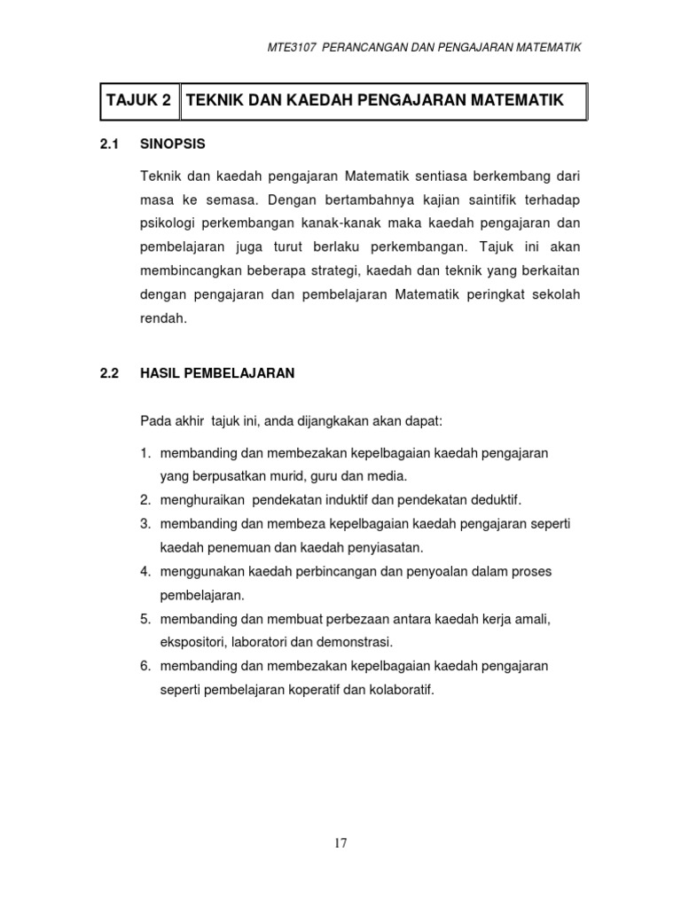 Tajuk 2 Teknik Dan Kaedah Pengajaran Matematik Pdf