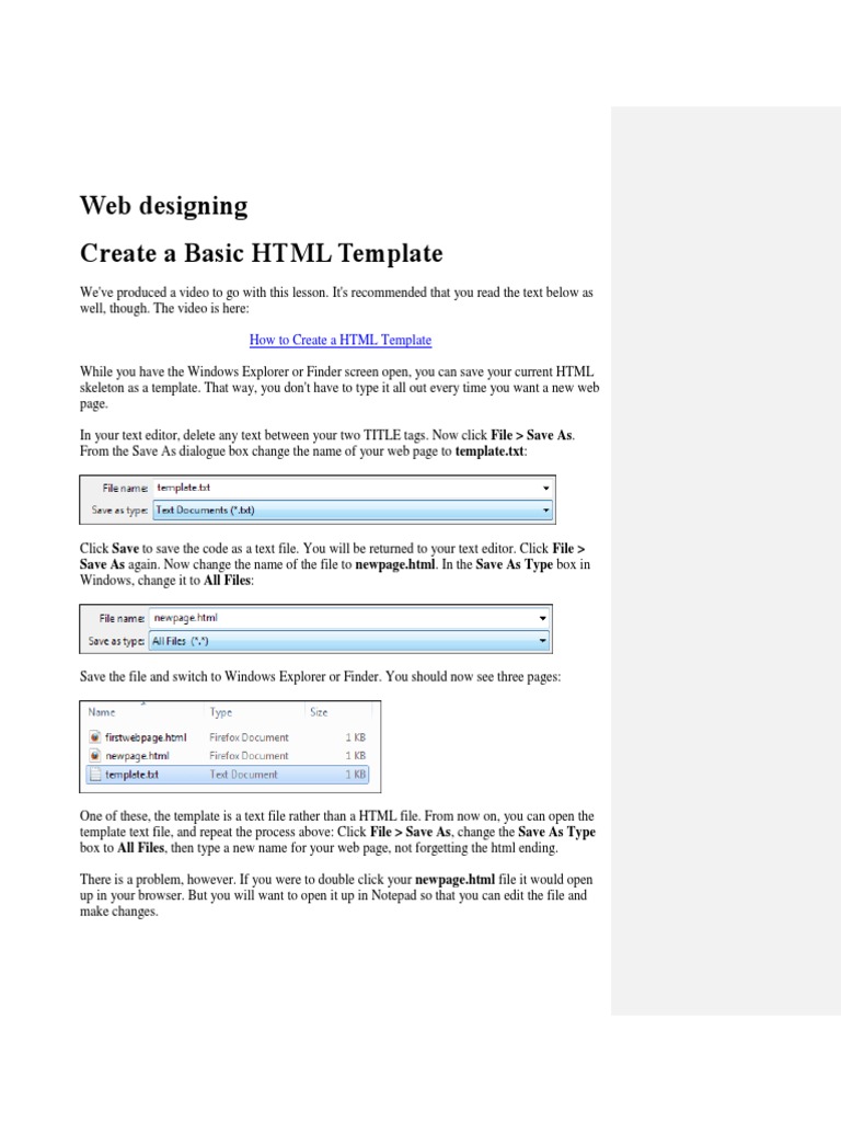 Basic HTML Template Creation Guide | PDF | Html Element | Html