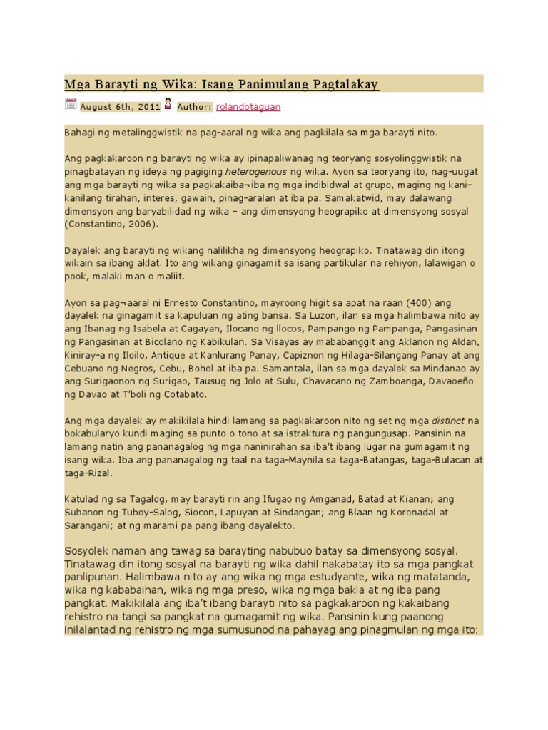 Mga Barayti Ng Wika Pdf