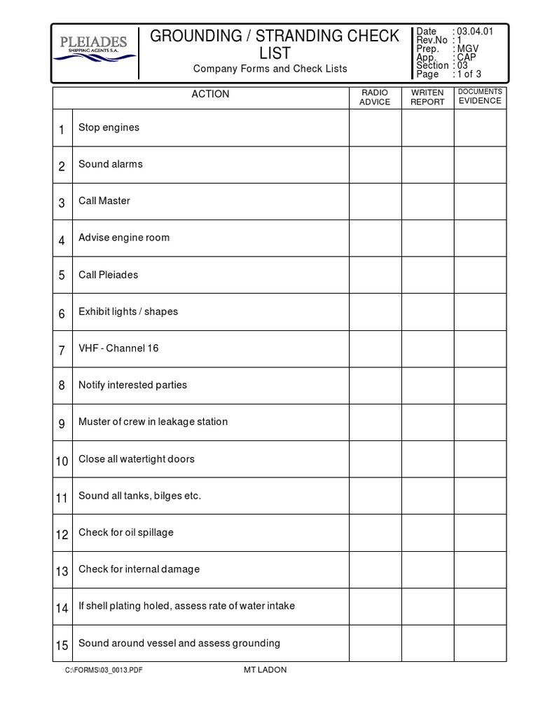 Grounding and Stranding Checklist | PDF