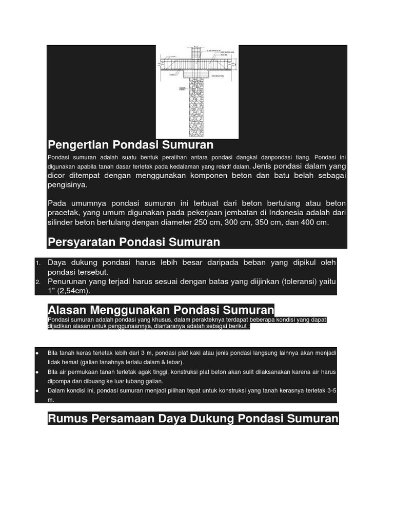 Pengertian dan Fungsi Pondasi Sumuran | PDF