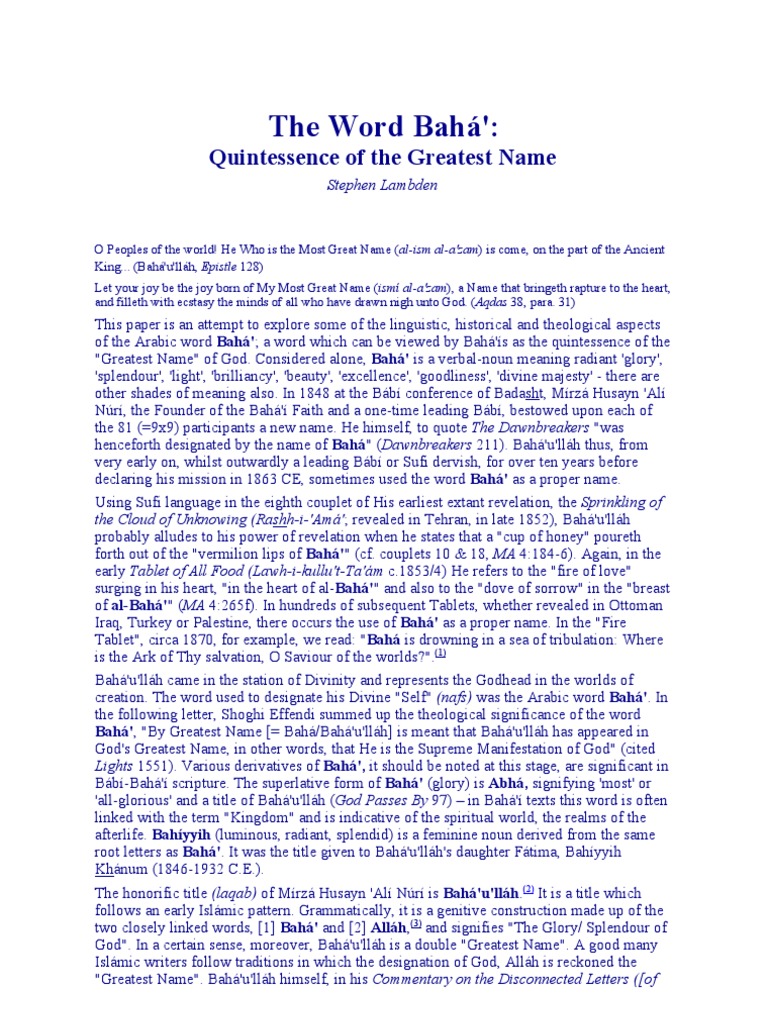 The Word Bahá' | PDF | Glory (Religion) | Religious Behaviour And ...