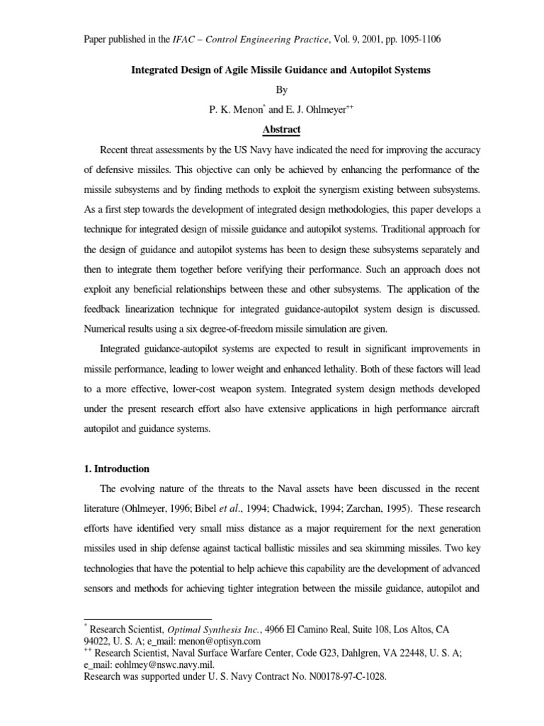 Integrated Design of Agile Missile Guidance and Autopilot Systems | PDF ...