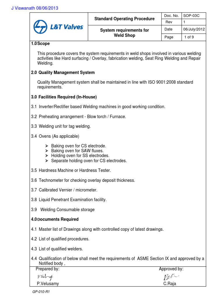 Sop 03c Rev 1 Weld Shop Pdf Welding Construction