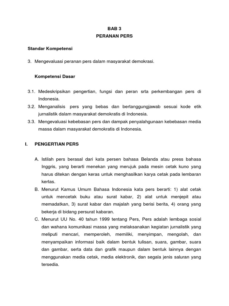 Bab Iii Peranan Pers Pkn Smk Kelas Xii Semester 1