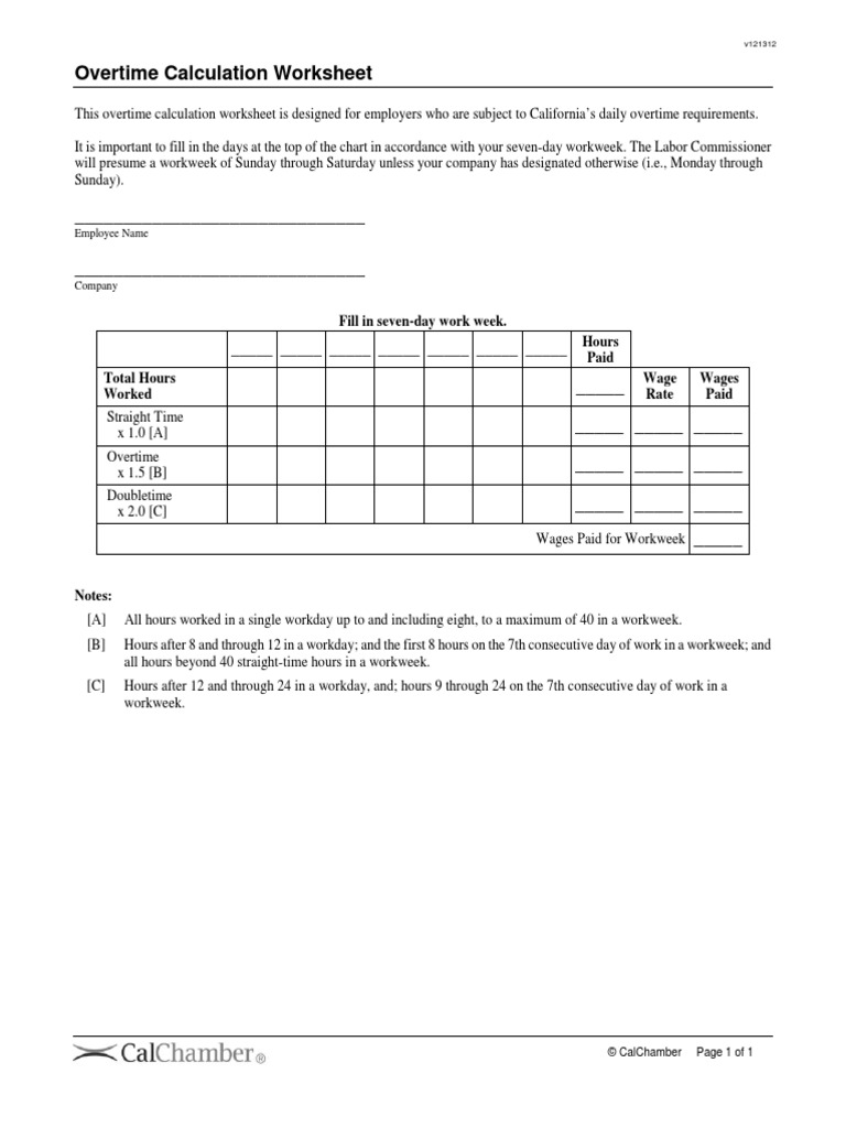California Overtime Calculation Worksheet | PDF