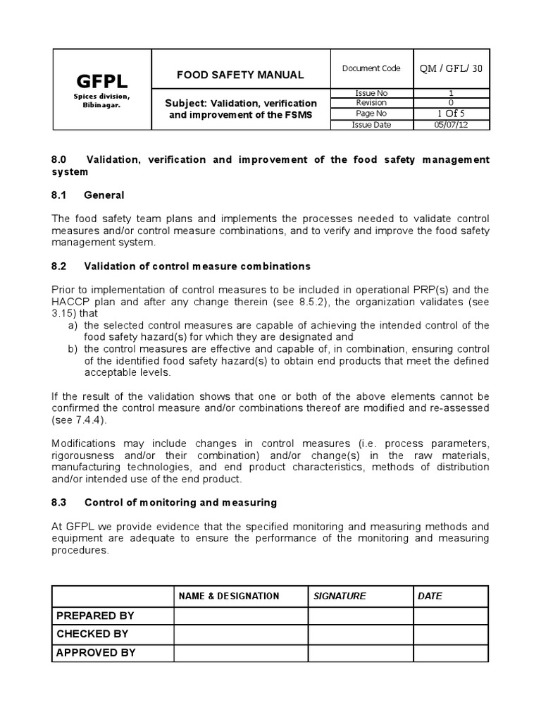 31 Validation, Verification and Improvement of the FSMS Verification