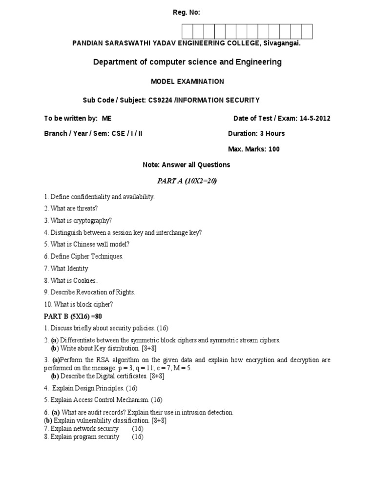 Information Security Model Exam Paper | PDF