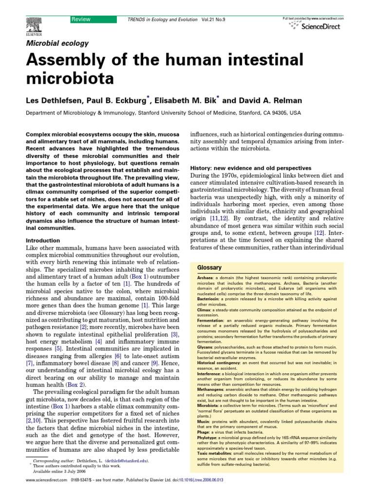 Assembly of The Human Intestinal Microbiota | PDF | Gut Flora | Microbiota