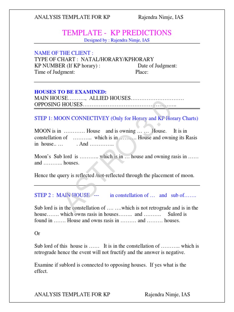 KP Astrology Prediction Template | PDF | Technical Factors Of Astrology ...
