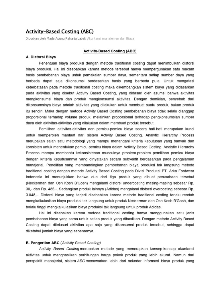 Activity Based Costing Distorsi Biaya