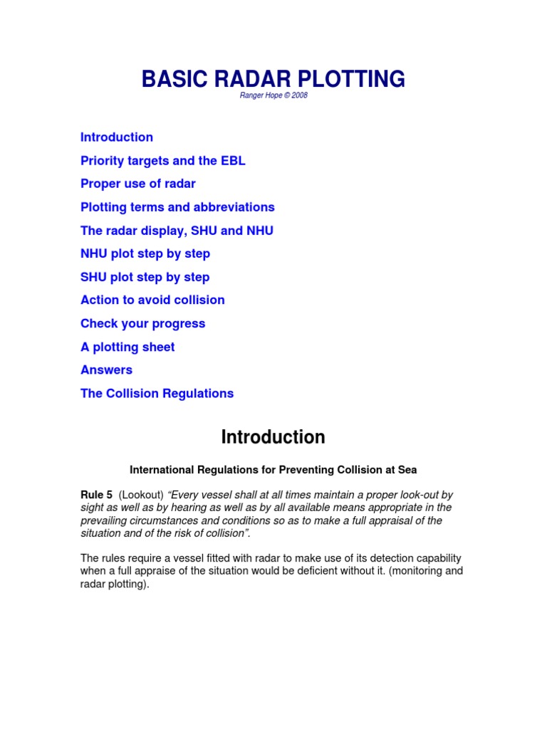 Radar Plotting for Collision Avoidance | PDF | Radar | Time