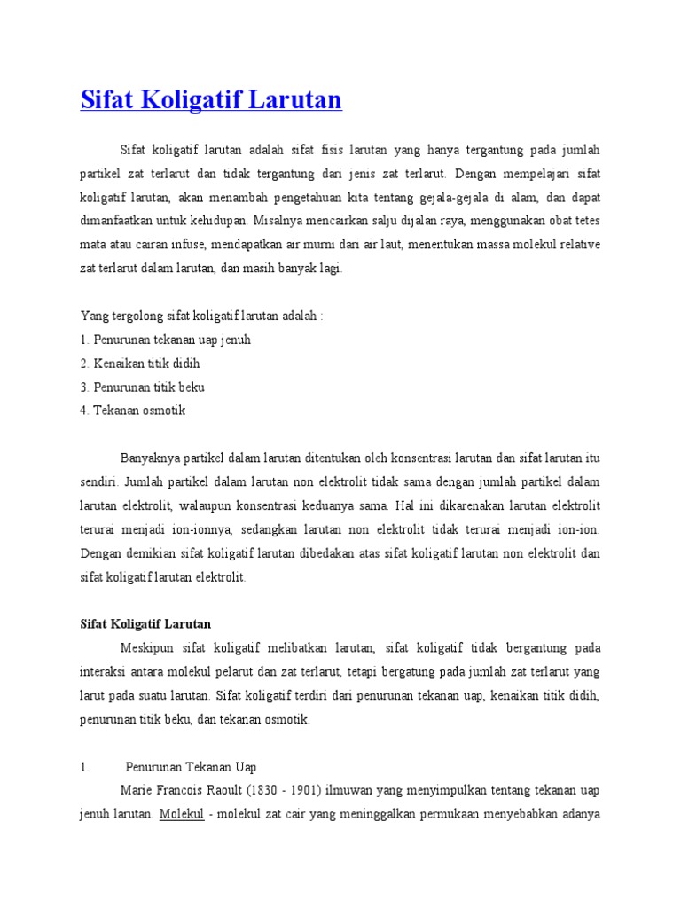 Sifat Koligatif Larutan