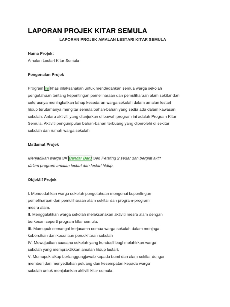 Laporan Projek Kitar Semula Pdf