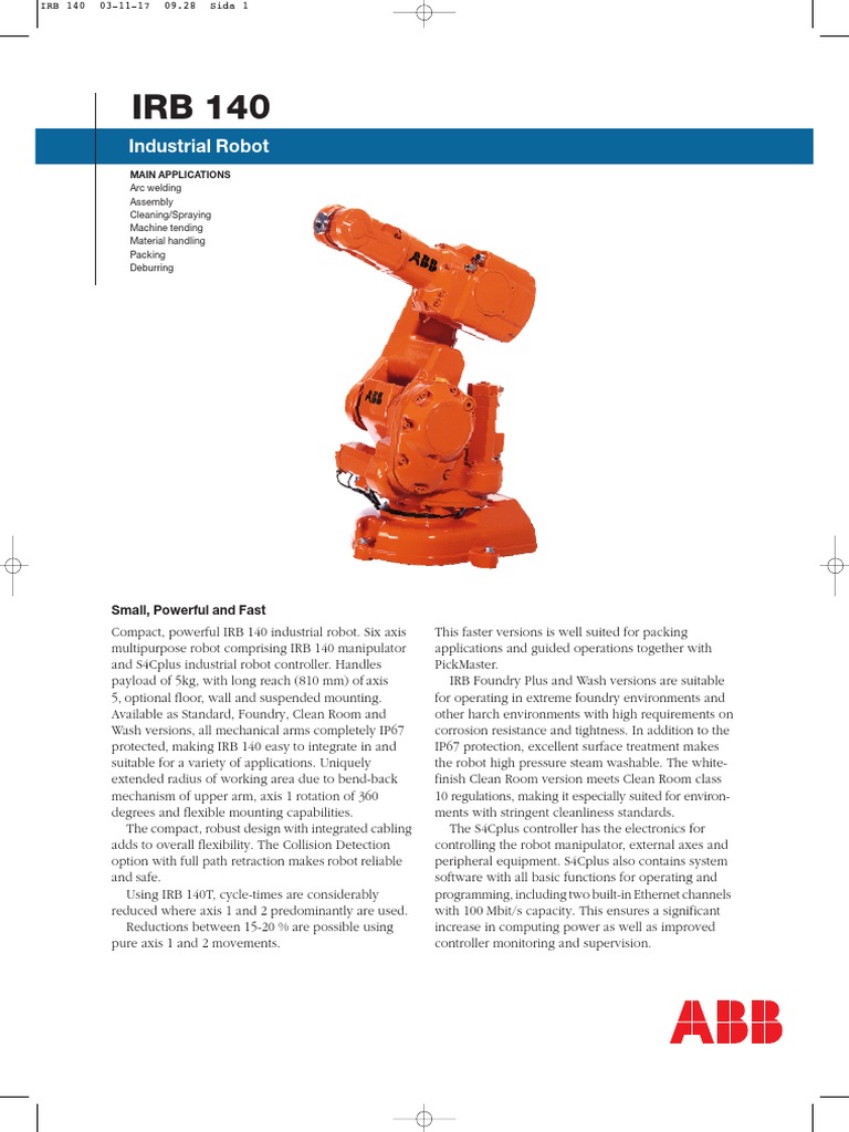 Abb Irb140 Datasheet | Robot | Technology