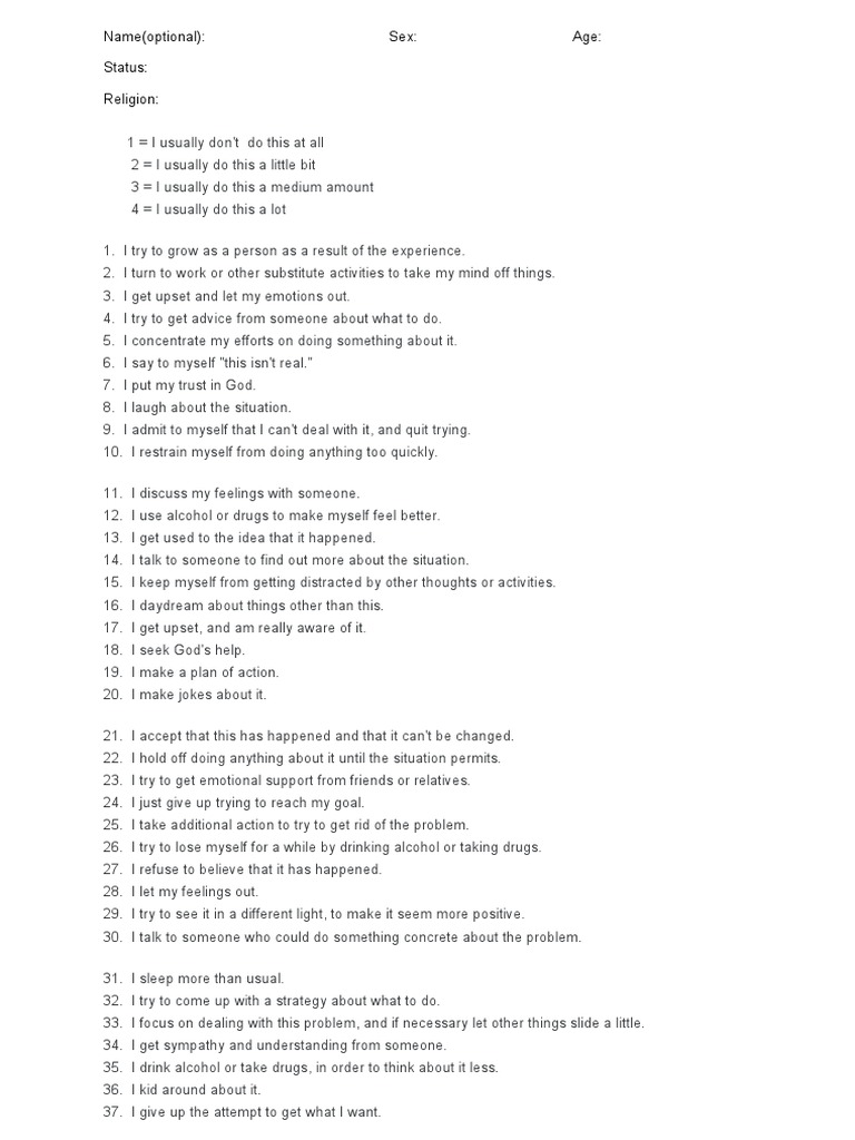 Coping Strategies Assessment Scale | PDF