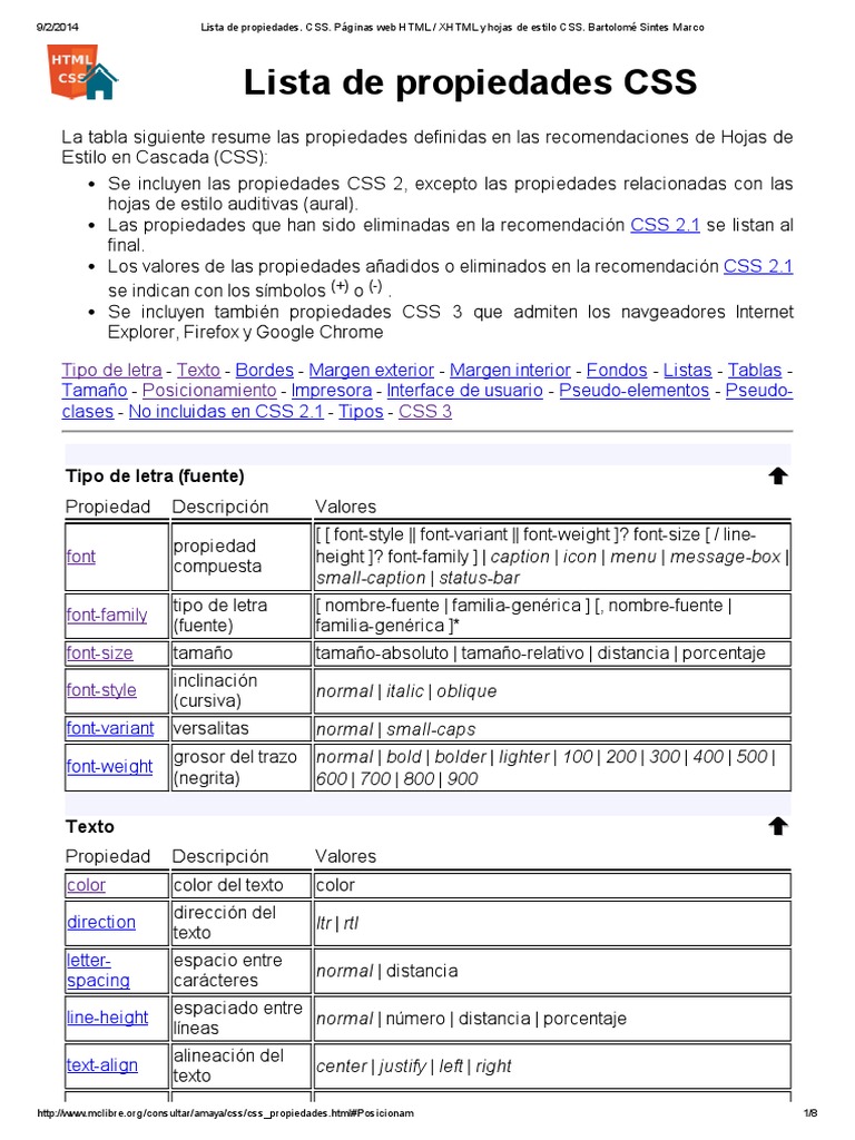 Lista de Propiedades CSS | PDF | Hojas de estilo en cascada | Hipertexto