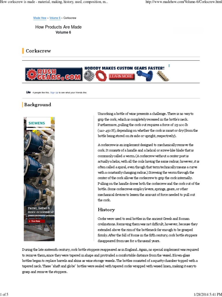 The Manufacturing Process of Corkscrew PDF Nature