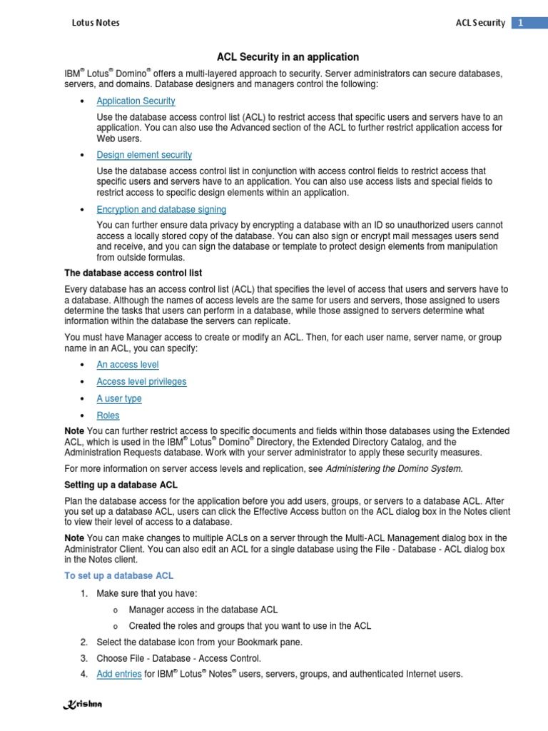 ACL Security in An Application | PDF | Ibm Notes | Databases