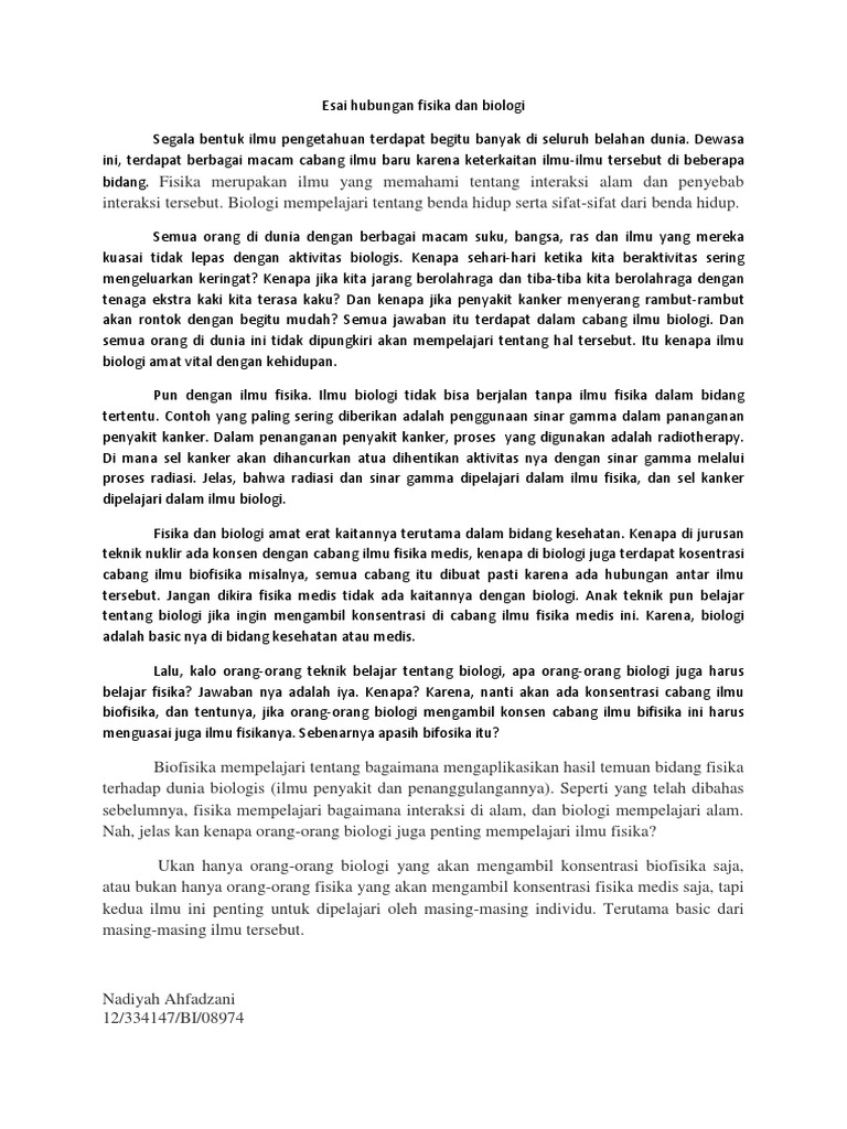Esai Hubungan Fisika Dan Biologi