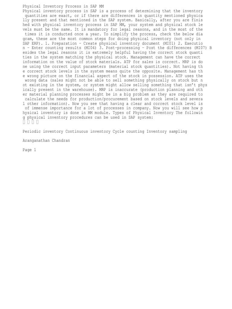 Physical Inventory Process In Sap Mm Pdf Business Business General