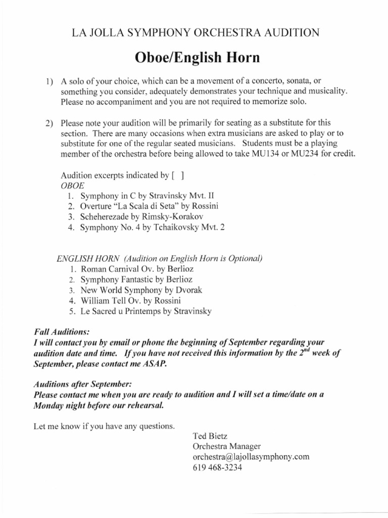 Oboe and English Horn Audition Excerpts | PDF | Orchestras | Cor Anglais