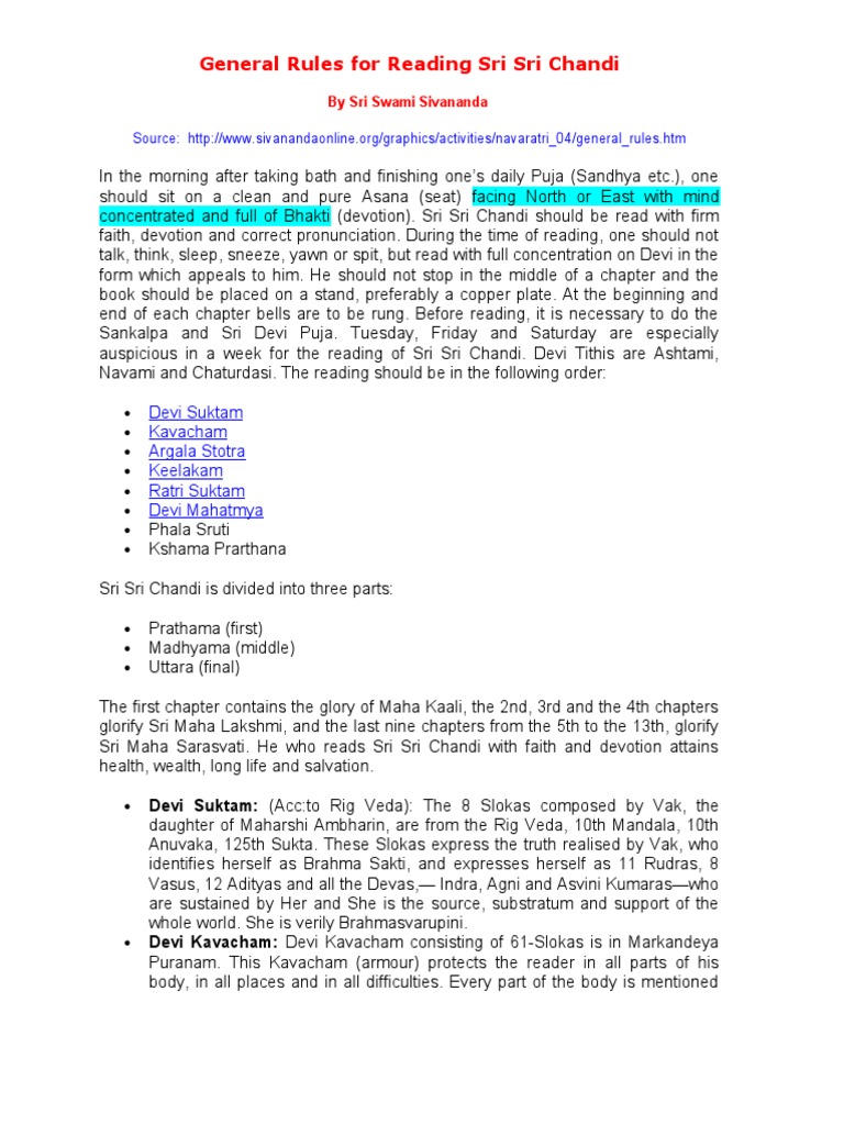 Chandi Path Reading Guidelines | PDF | Hindu Deities | Hindu Literature