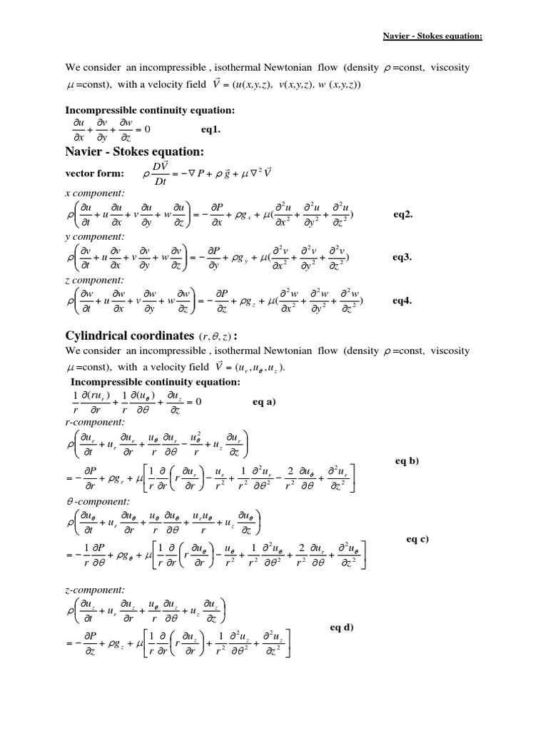 Navier-Stokes Equations in Cylindrical Coordinates | PDF