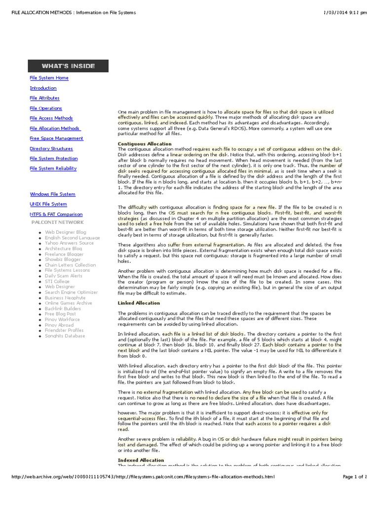 File Allocation Methods in Operating Systems | PDF | File System ...
