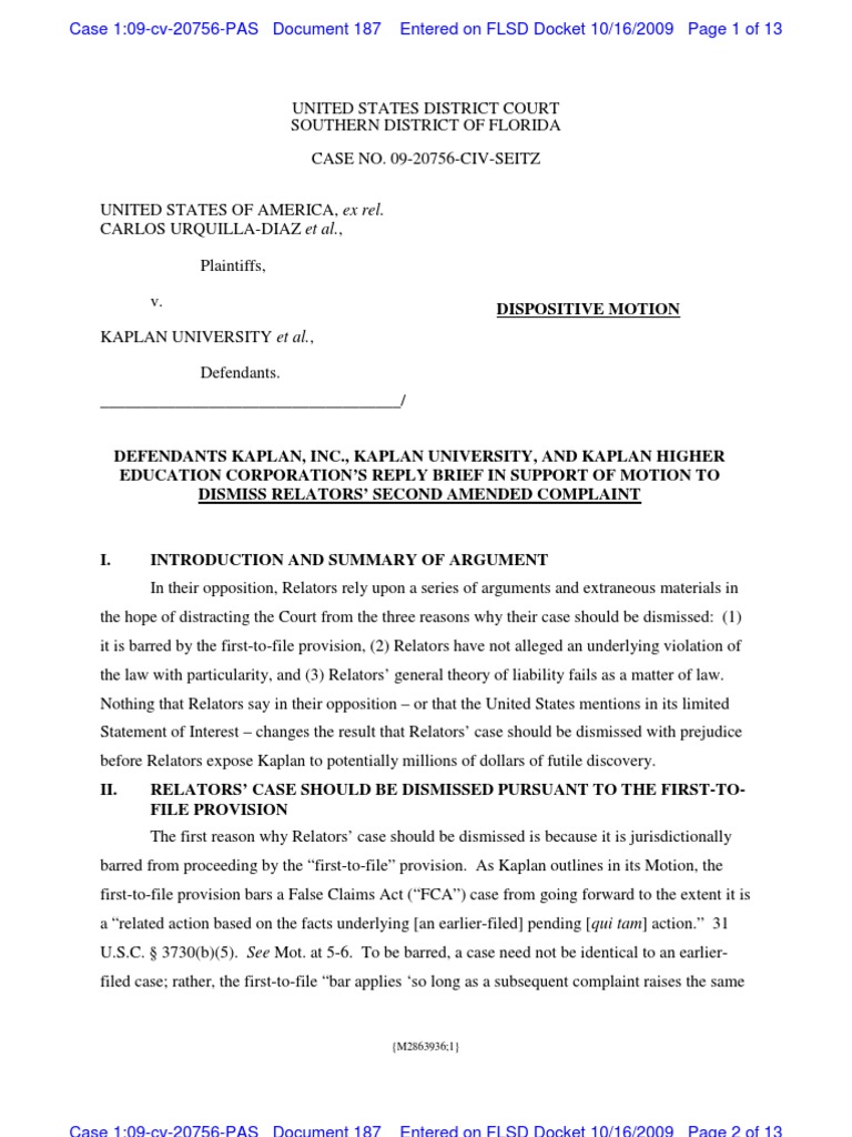 reply brief florida kaplan Pleading Complaint