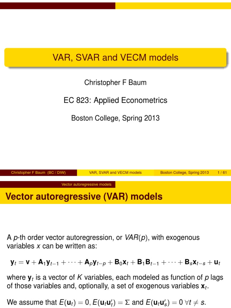 EC823 S2013 nn10 Slides | PDF | Vector Autoregression | Autoregressive ...