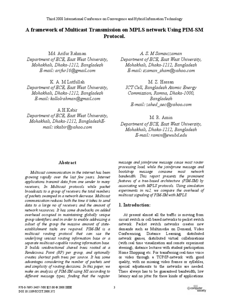 A Framework of Multicast Transmission On MPLS Network Using PIM-SM ...