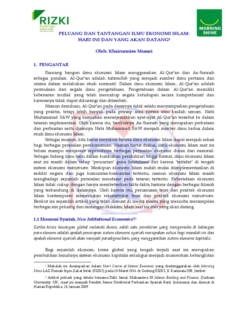 Peluang Dan Tantangan Ekonomi Islam Hari Ini Dan Masa Yang Akan Datang