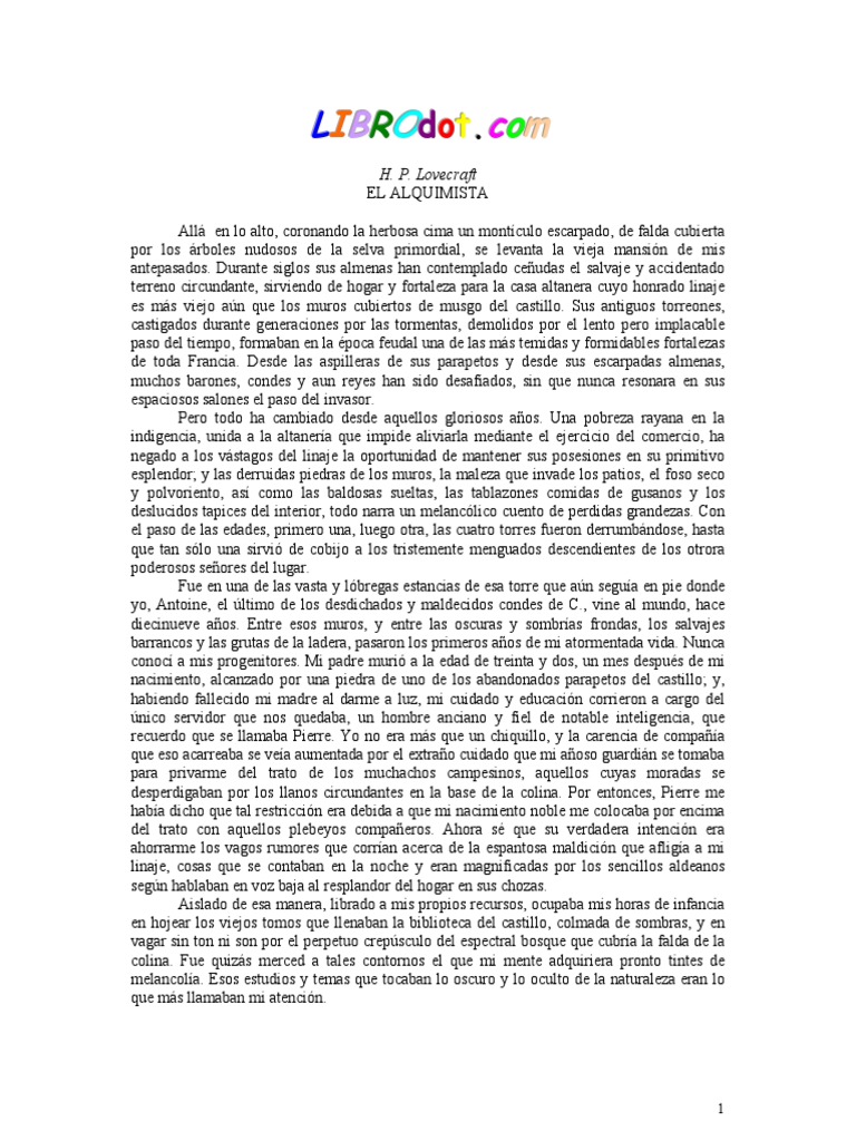H. P. Lovecraft - El Alquimista | PDF | Castillo | Alquimia