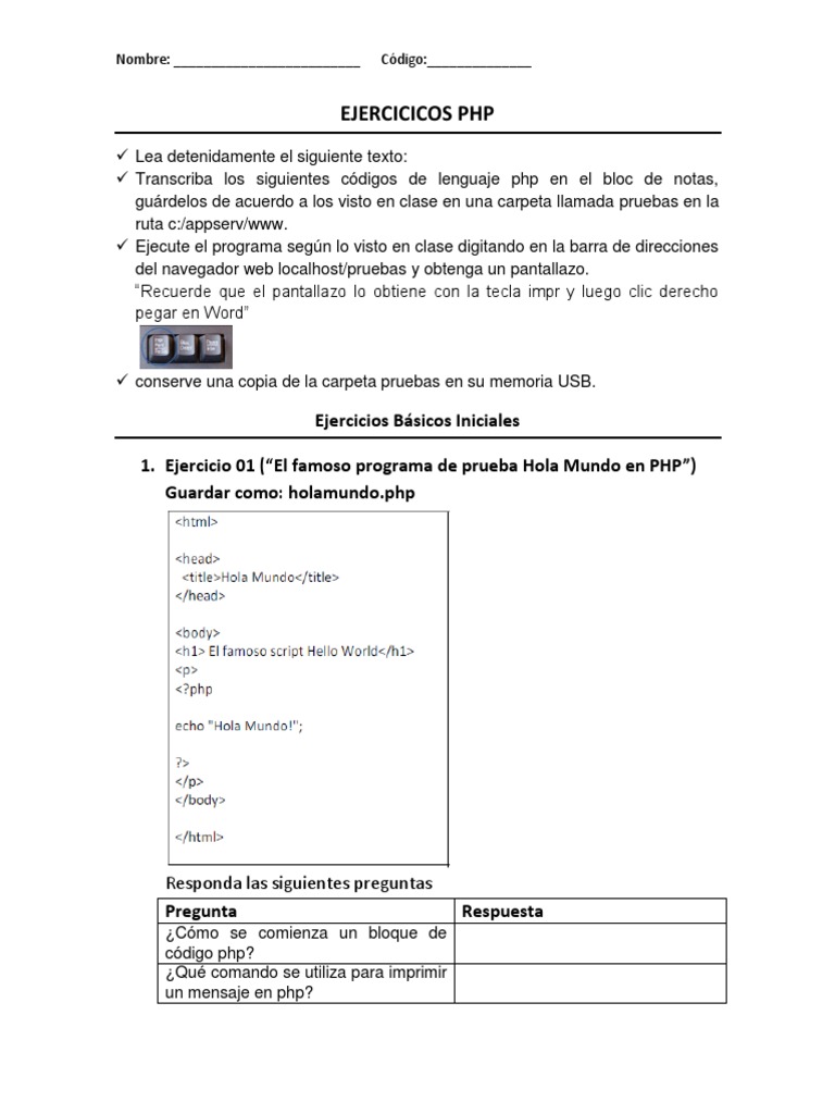 Ejercicios Básicos de PHP para Principiantes | PDF | Php | HTML