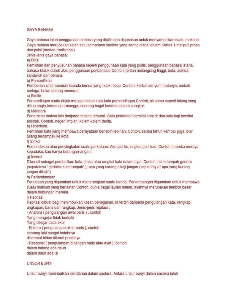 Gaya Bahasa dan Unsur Sastera | PDF
